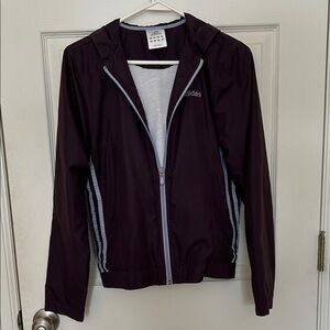 Adidas Deep Plum Hooded Windbreaker with Light Gray Trim
